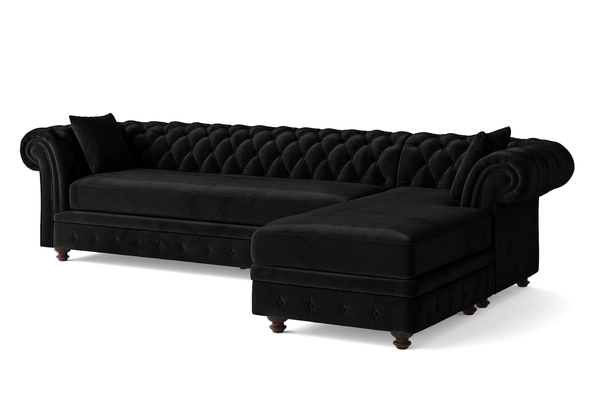 Pesaro 4 Seater Right Hand Facing Chaise Lounge Corner Sofa Black Velvet