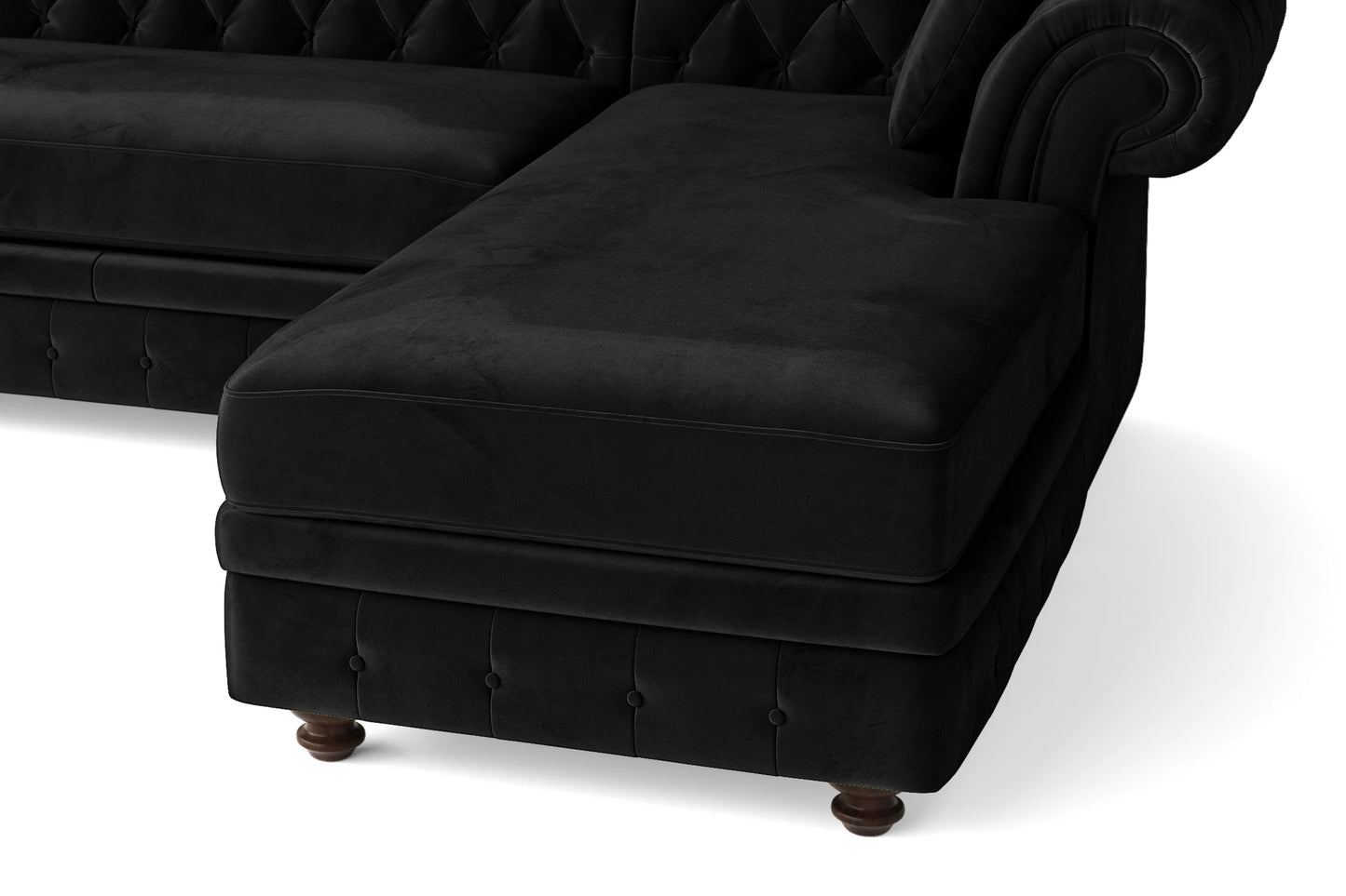 Pesaro 4 Seater Right Hand Facing Chaise Lounge Corner Sofa Black Velvet