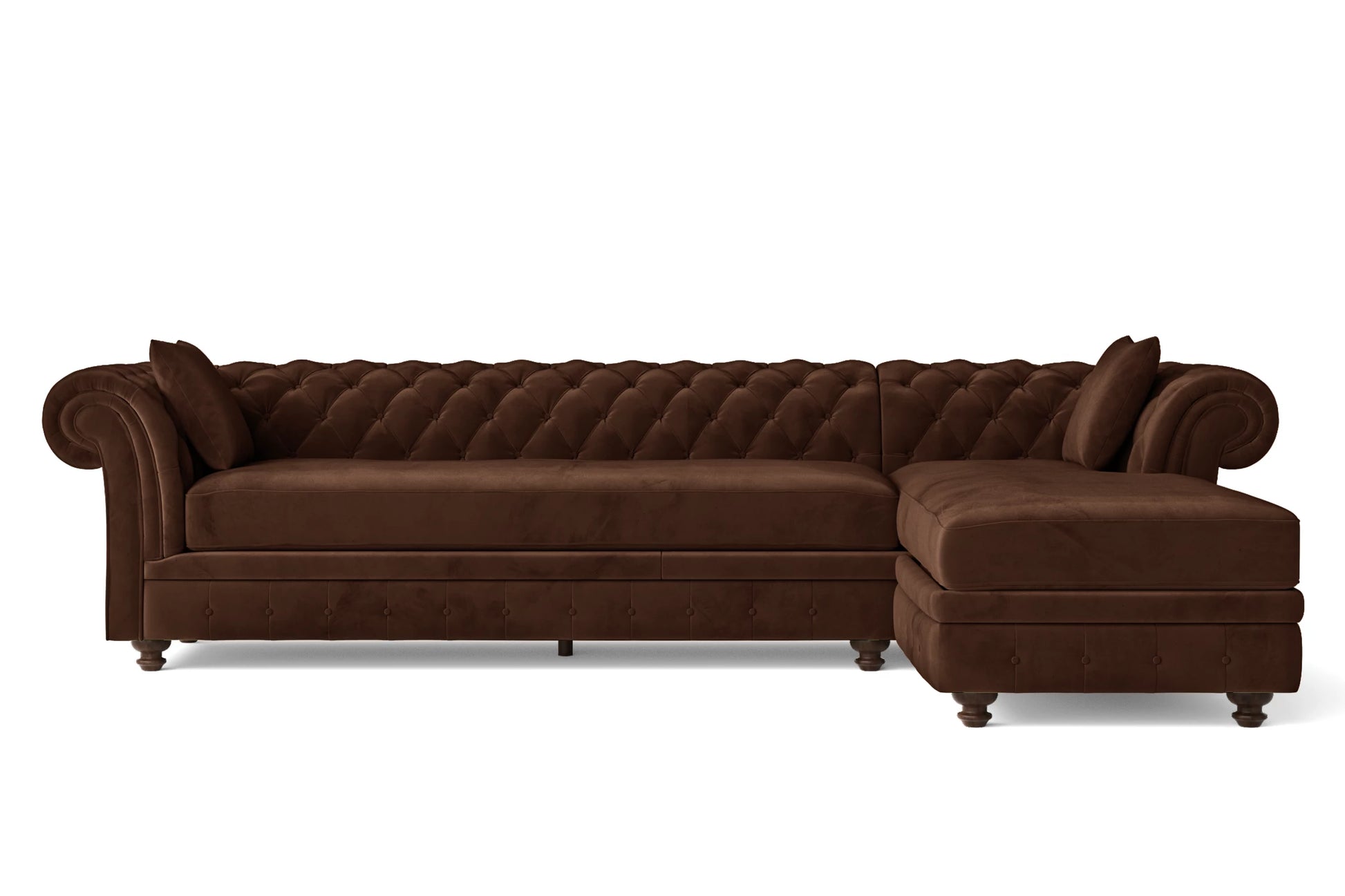 Pesaro 4 Seater Right Hand Facing Chaise Lounge Corner Sofa Coffee Brown Velvet