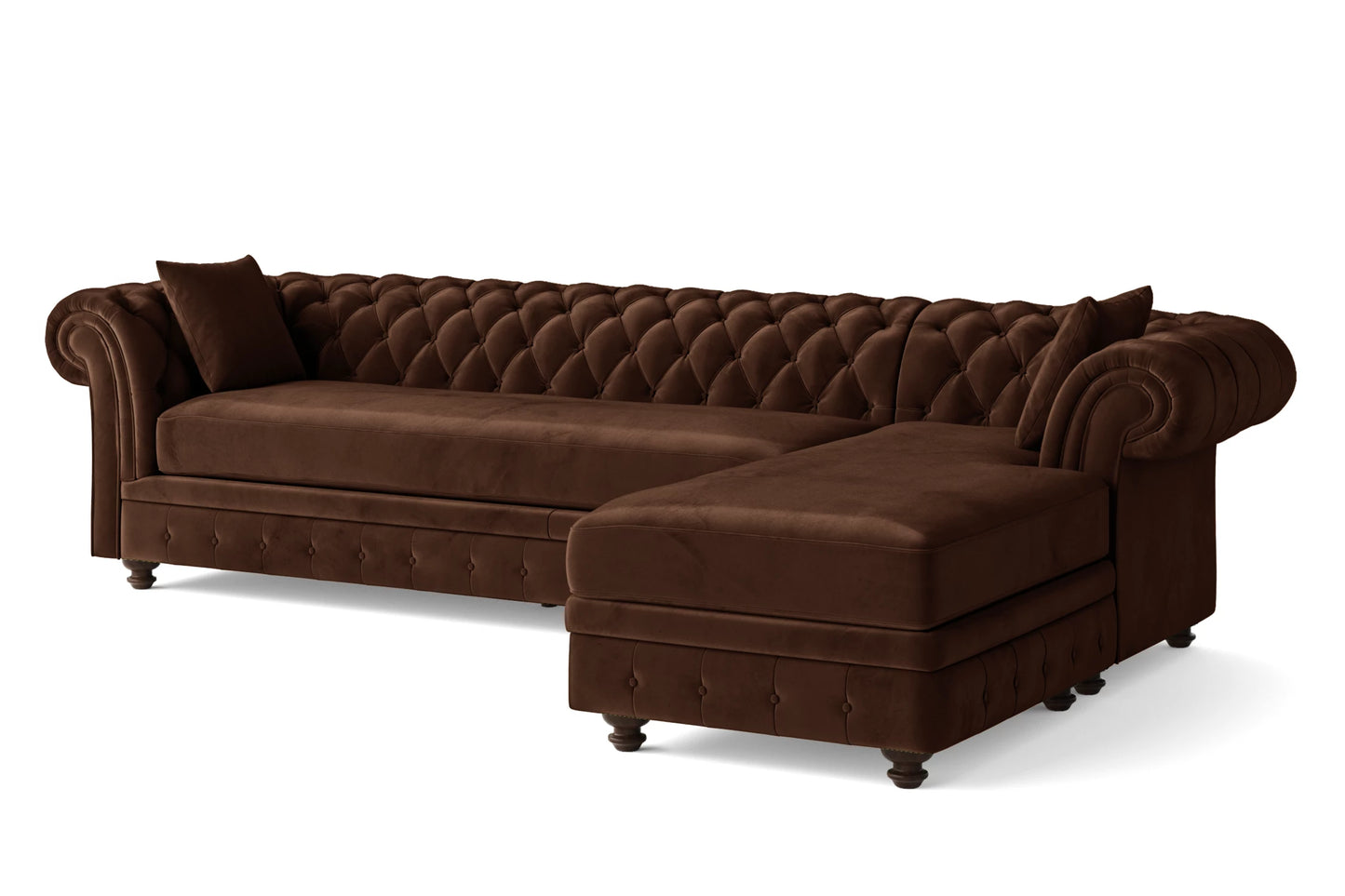 Pesaro 4 Seater Right Hand Facing Chaise Lounge Corner Sofa Coffee Brown Velvet