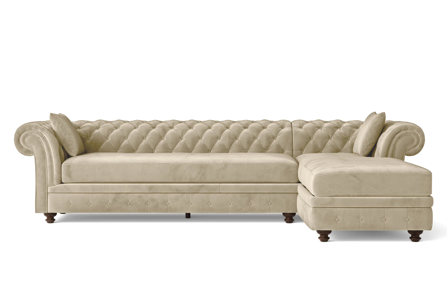 Pesaro 4 Seater Right Hand Facing Chaise Lounge Corner Sofa Cream Velvet