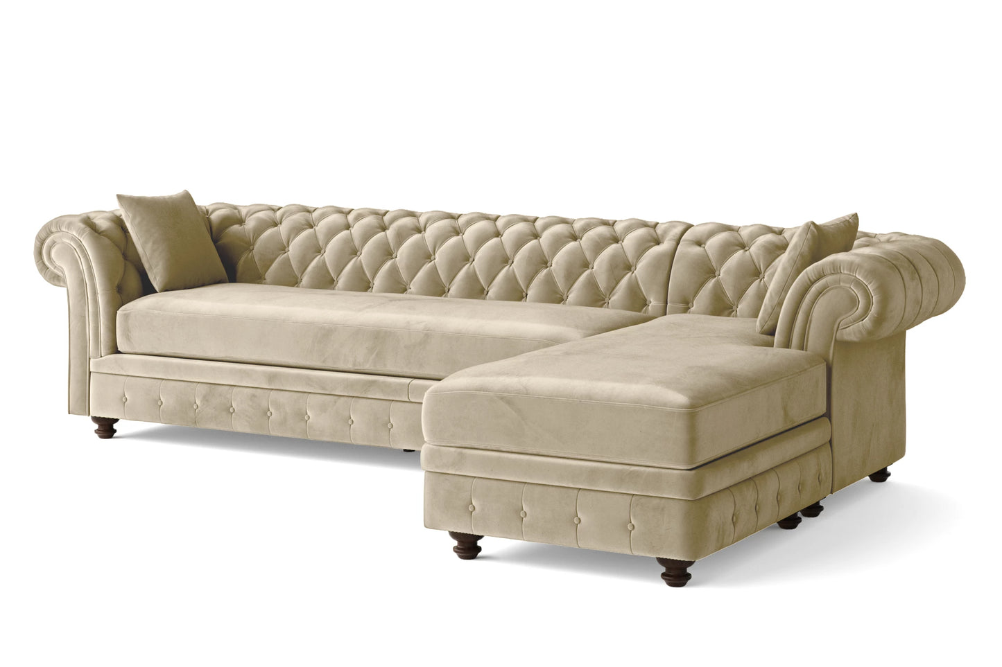 Pesaro 4 Seater Right Hand Facing Chaise Lounge Corner Sofa Cream Velvet