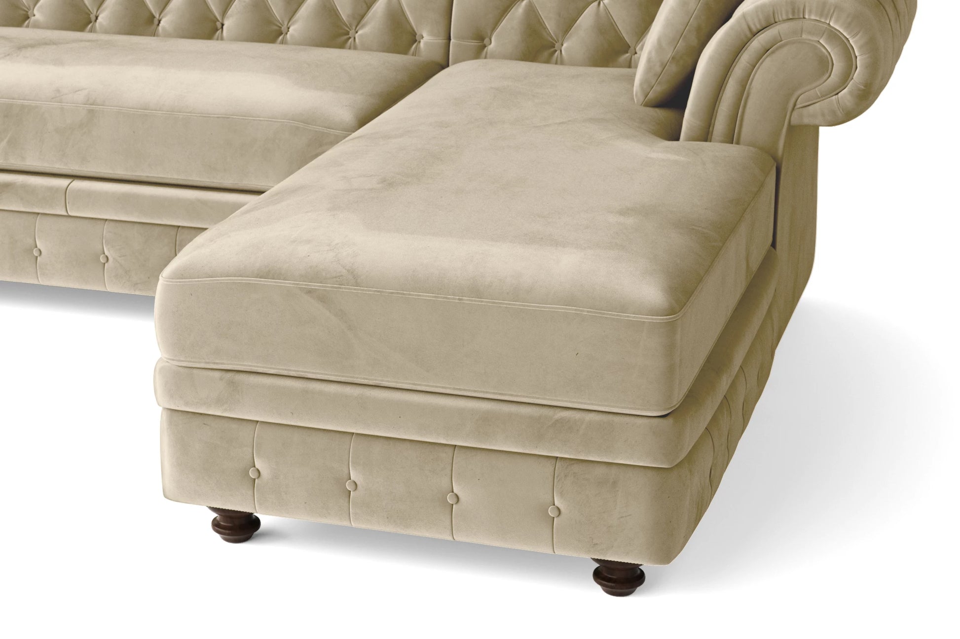 Pesaro 4 Seater Right Hand Facing Chaise Lounge Corner Sofa Cream Velvet