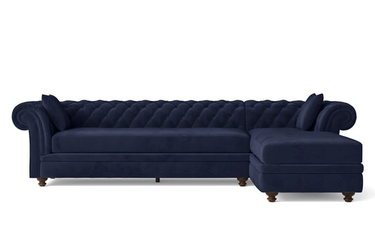 Pesaro 4 Seater Right Hand Facing Chaise Lounge Corner Sofa Dark Blue Velvet