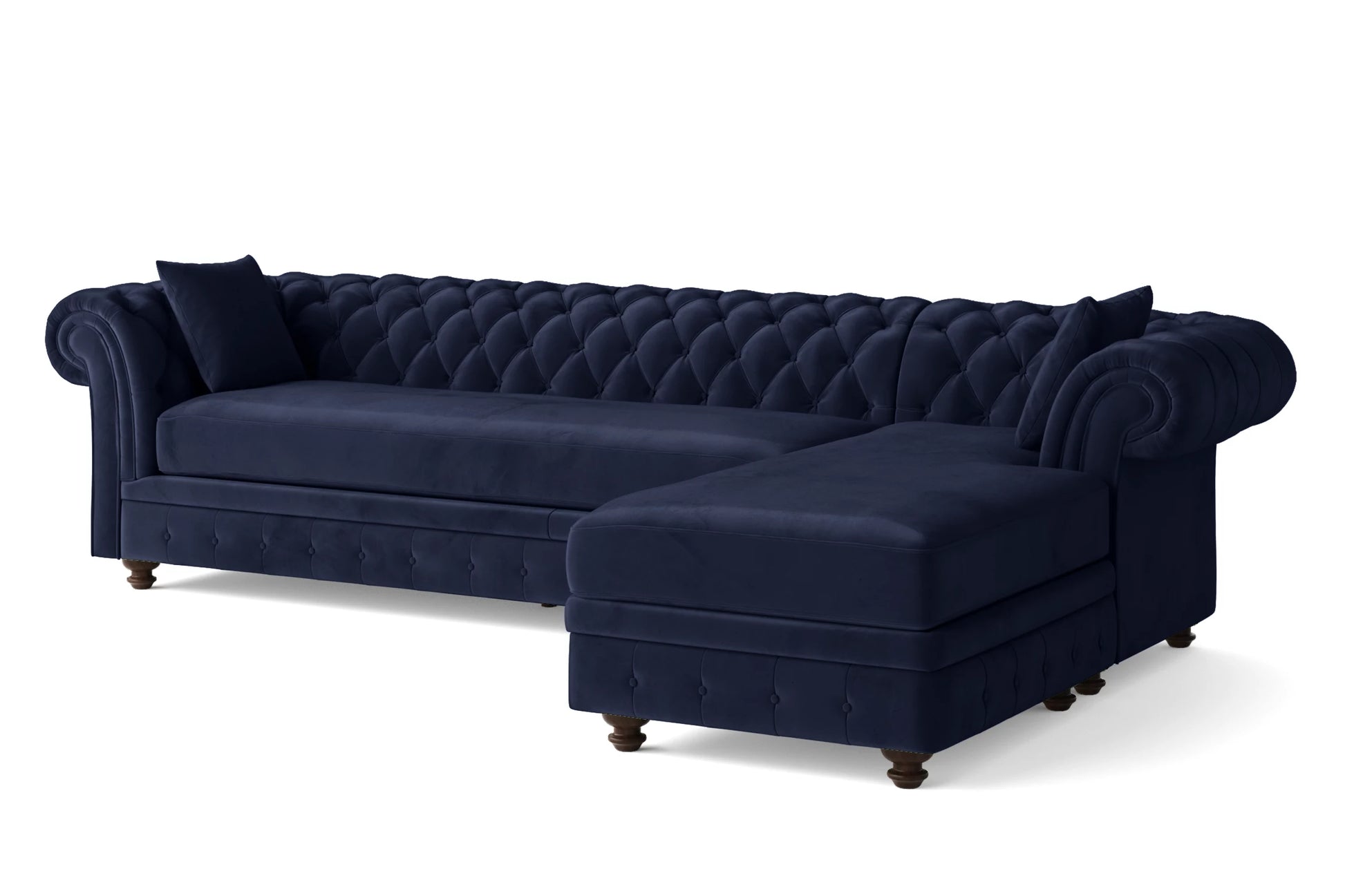 Pesaro 4 Seater Right Hand Facing Chaise Lounge Corner Sofa Dark Blue Velvet