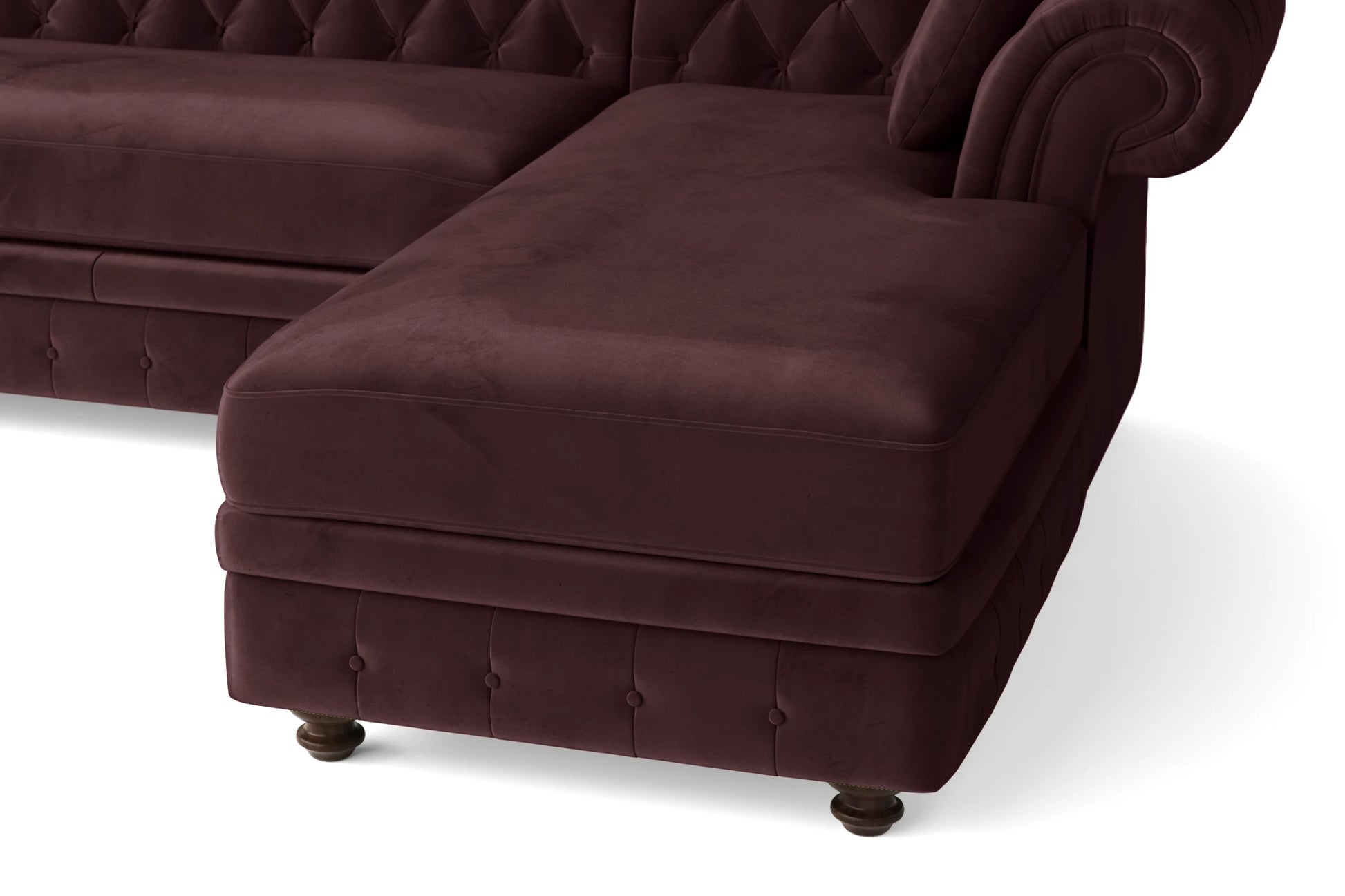 Pesaro 4 Seater Right Hand Facing Chaise Lounge Corner Sofa Grape Velvet