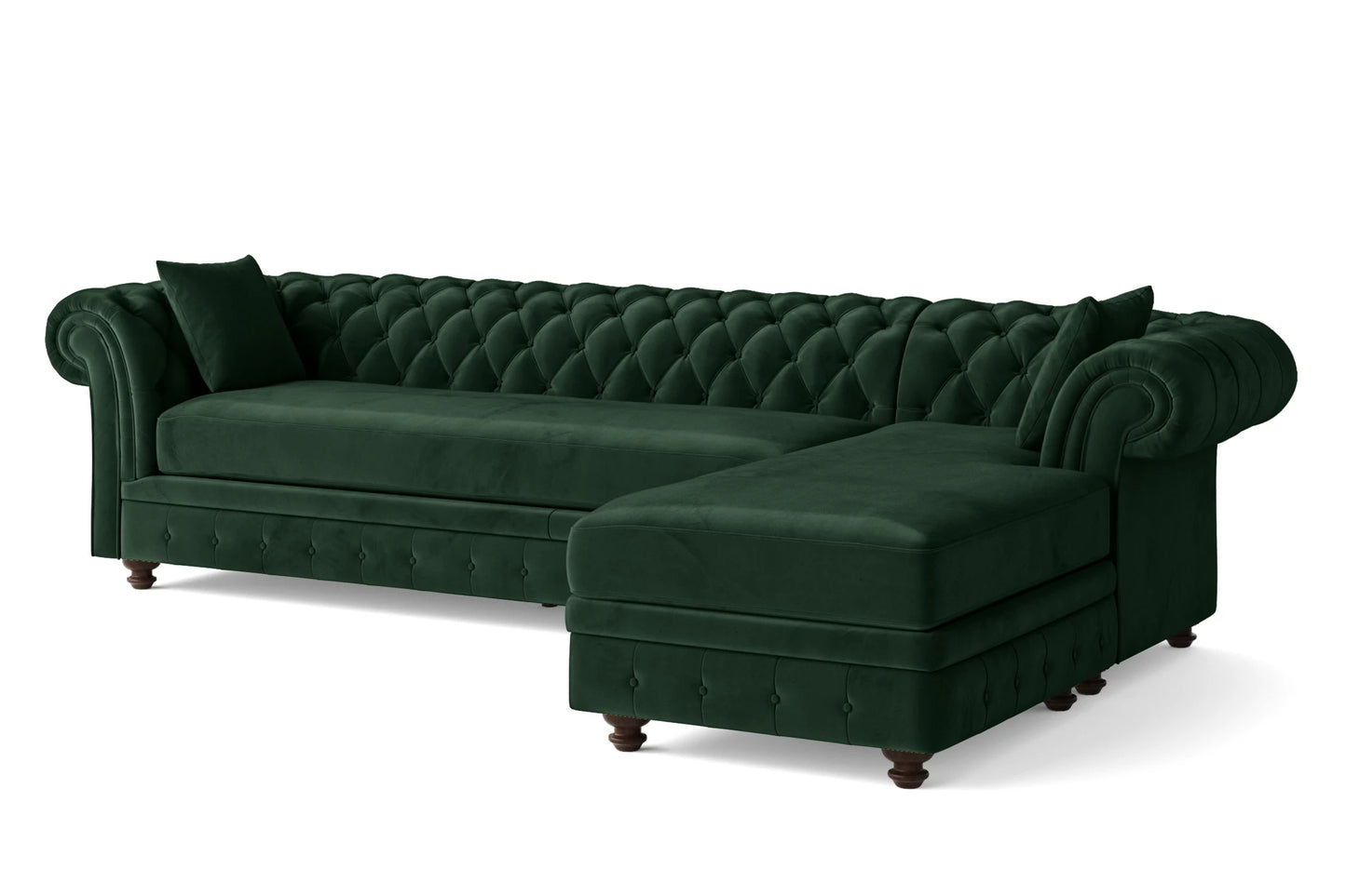 Pesaro 4 Seater Right Hand Facing Chaise Lounge Corner Sofa Green Velvet