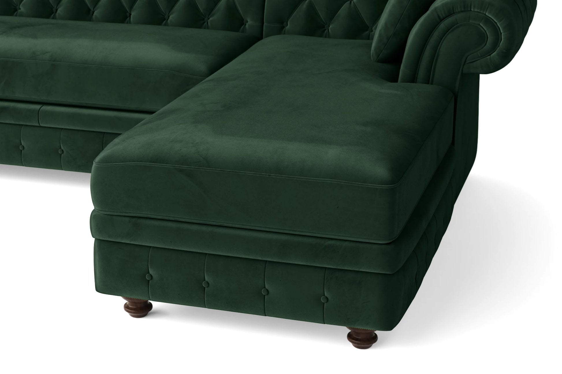 Pesaro 4 Seater Right Hand Facing Chaise Lounge Corner Sofa Green Velvet