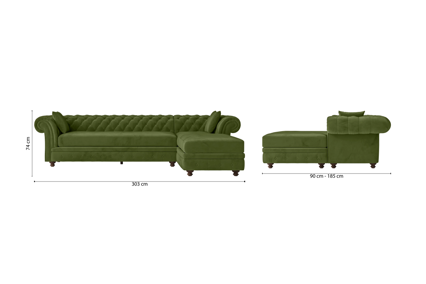 Pesaro 4 Seater Right Hand Facing Chaise Lounge Corner Sofa Lime Velvet