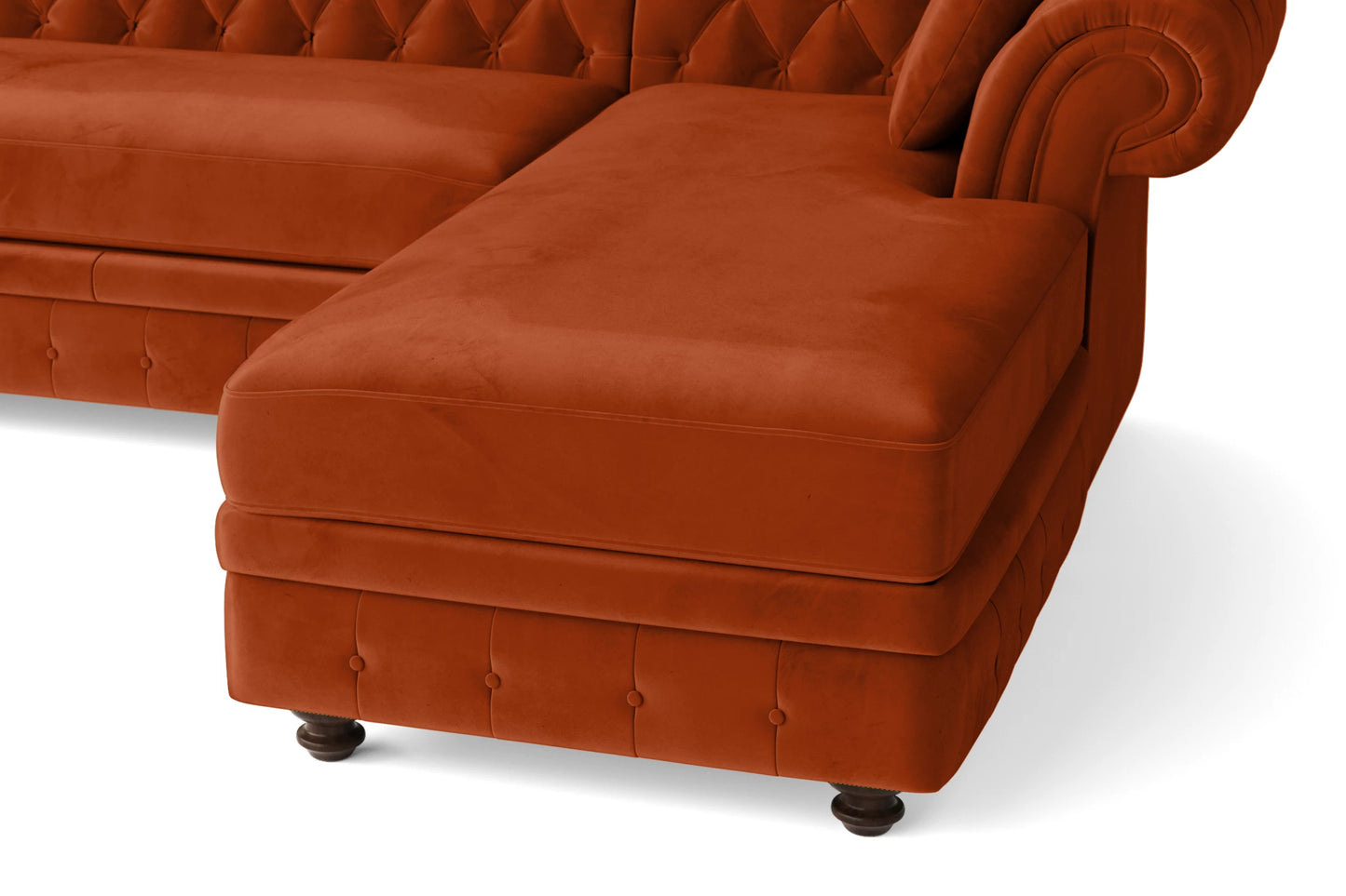 Pesaro 4 Seater Right Hand Facing Chaise Lounge Corner Sofa Orange Velvet