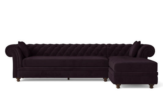 Pesaro 4 Seater Right Hand Facing Chaise Lounge Corner Sofa Purple Velvet