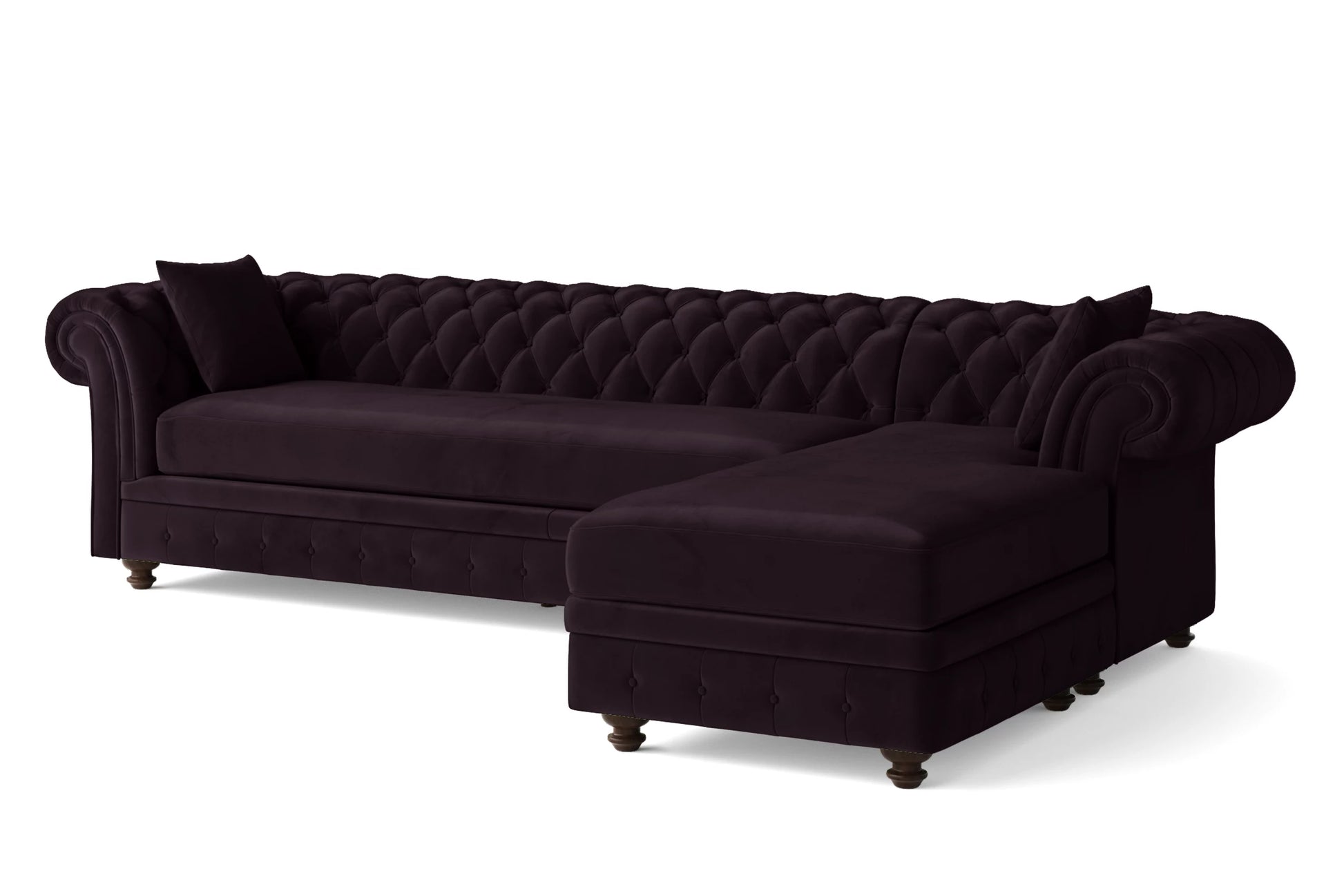 Pesaro 4 Seater Right Hand Facing Chaise Lounge Corner Sofa Purple Velvet