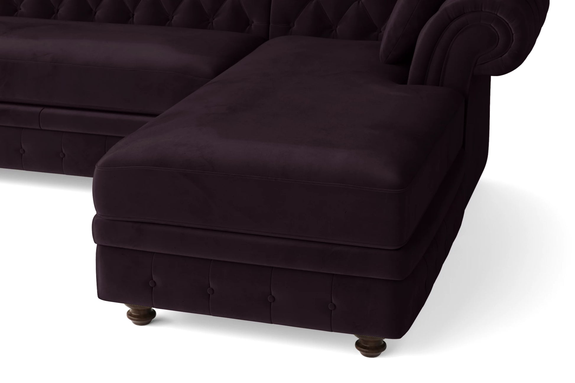 Pesaro 4 Seater Right Hand Facing Chaise Lounge Corner Sofa Purple Velvet