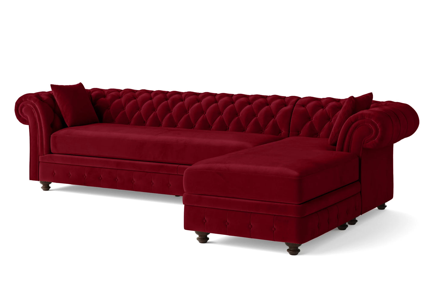 Pesaro 4 Seater Right Hand Facing Chaise Lounge Corner Sofa Red Velvet