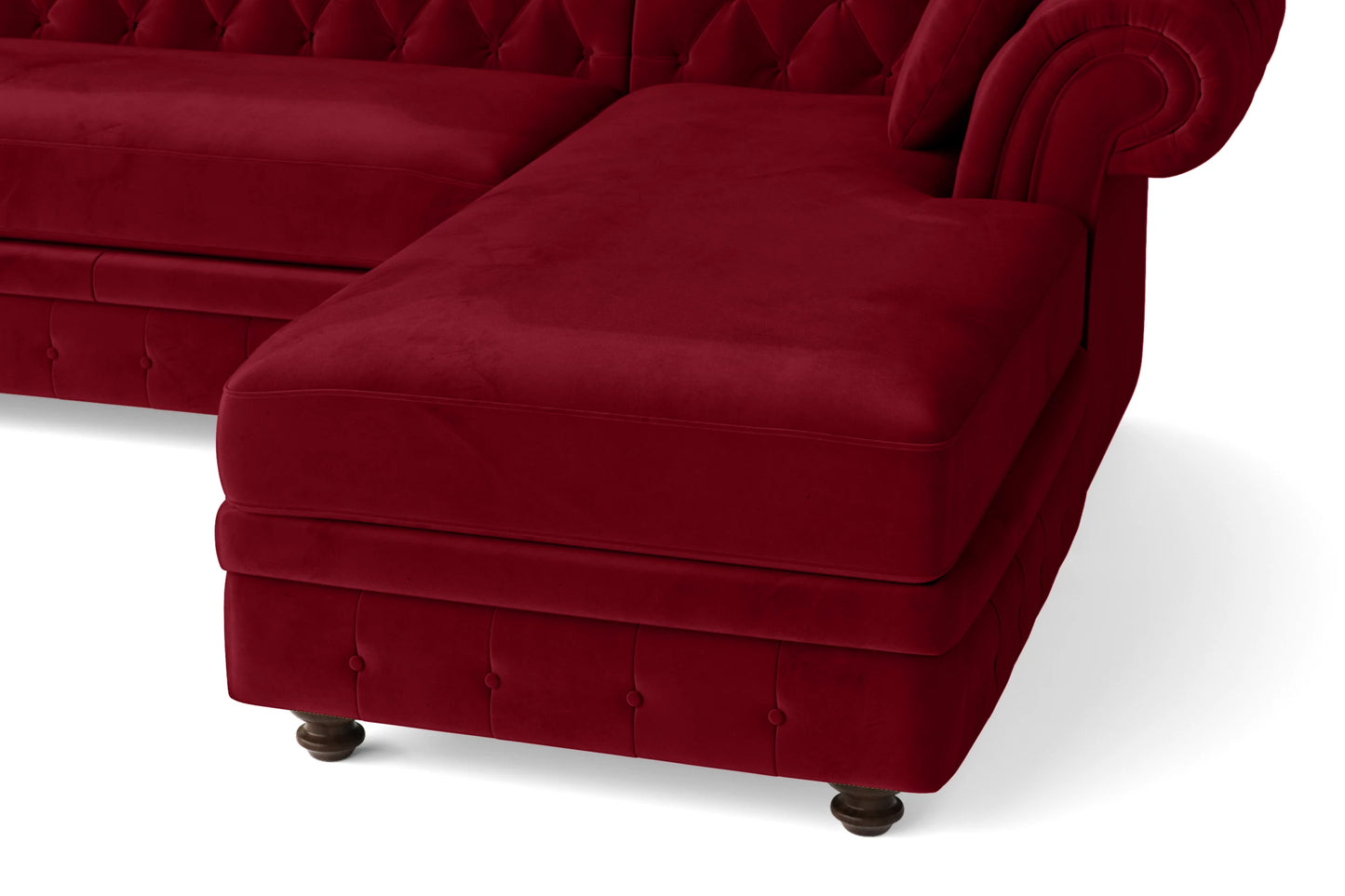 Pesaro 4 Seater Right Hand Facing Chaise Lounge Corner Sofa Red Velvet