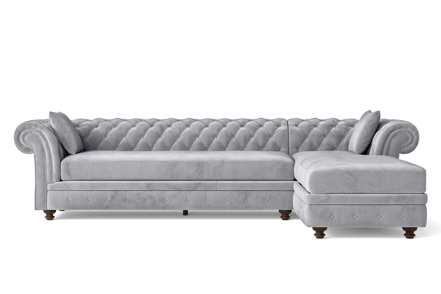 Pesaro 4 Seater Right Hand Facing Chaise Lounge Corner Sofa Silver Velvet