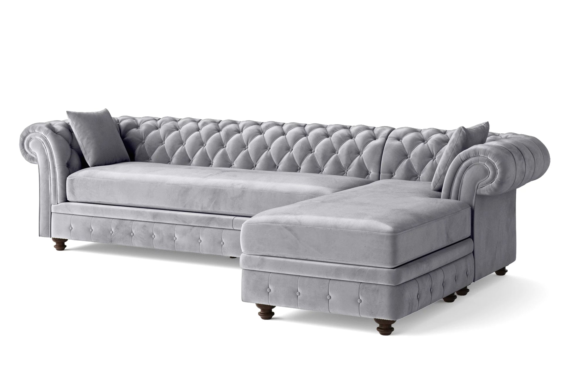 Pesaro 4 Seater Right Hand Facing Chaise Lounge Corner Sofa Silver Velvet