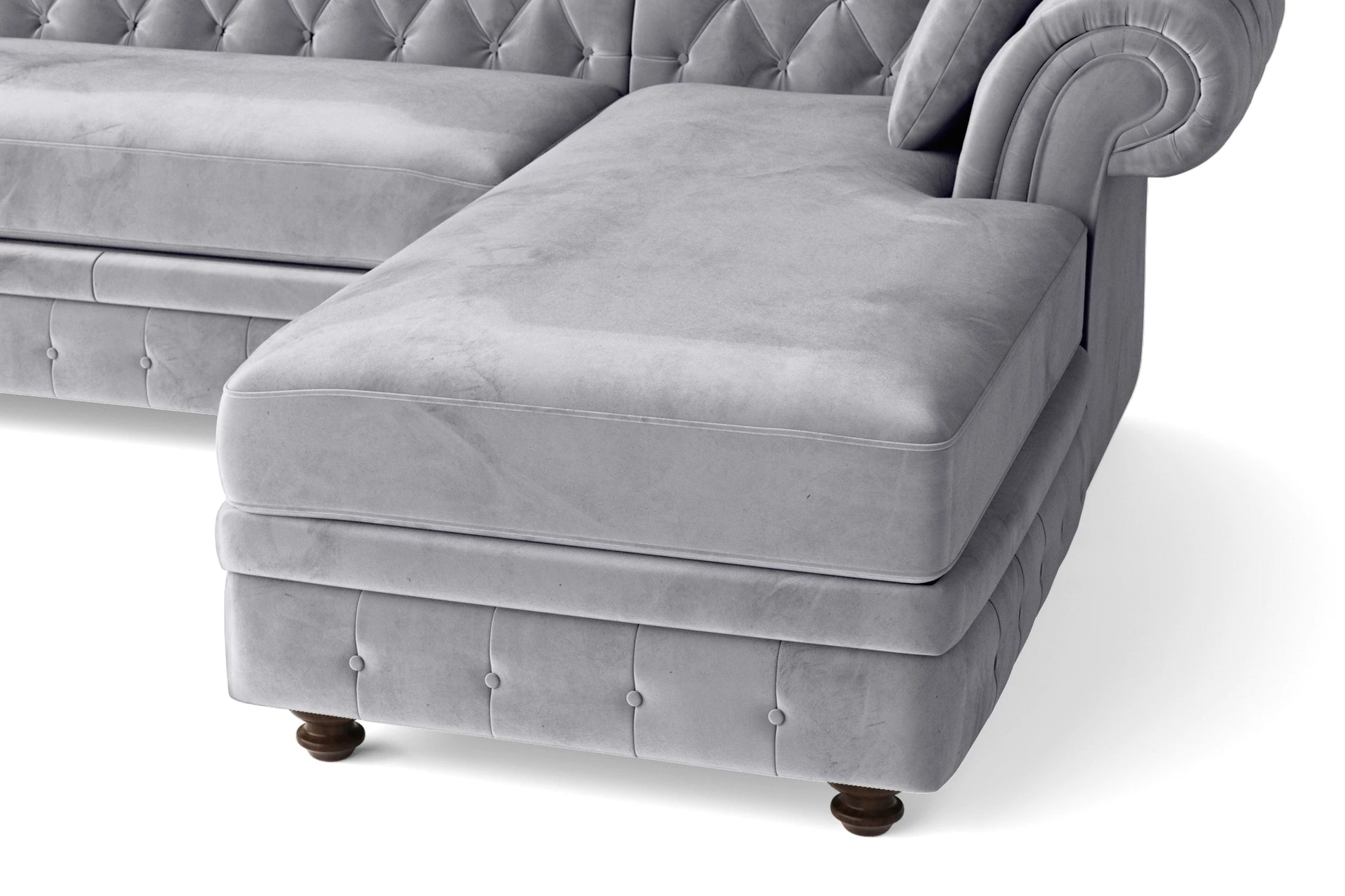 Pesaro 4 Seater Right Hand Facing Chaise Lounge Corner Sofa Silver Velvet