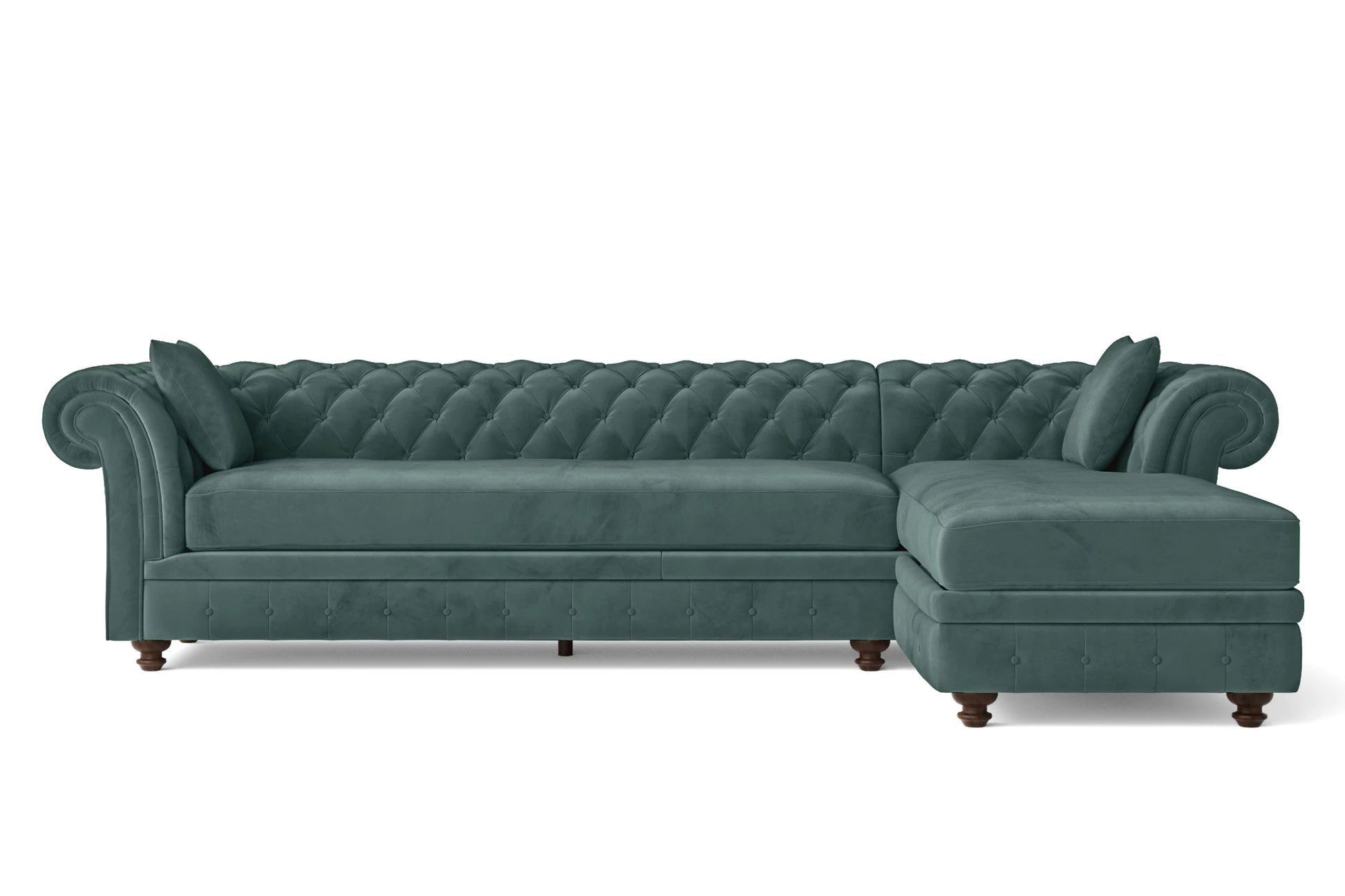 Pesaro 4 Seater Right Hand Facing Chaise Lounge Corner Sofa Teal Velvet