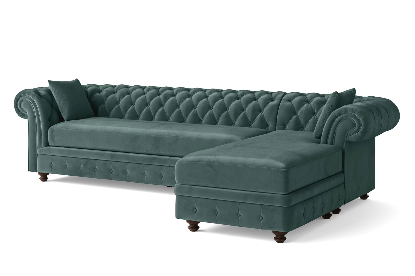 Pesaro 4 Seater Right Hand Facing Chaise Lounge Corner Sofa Teal Velvet