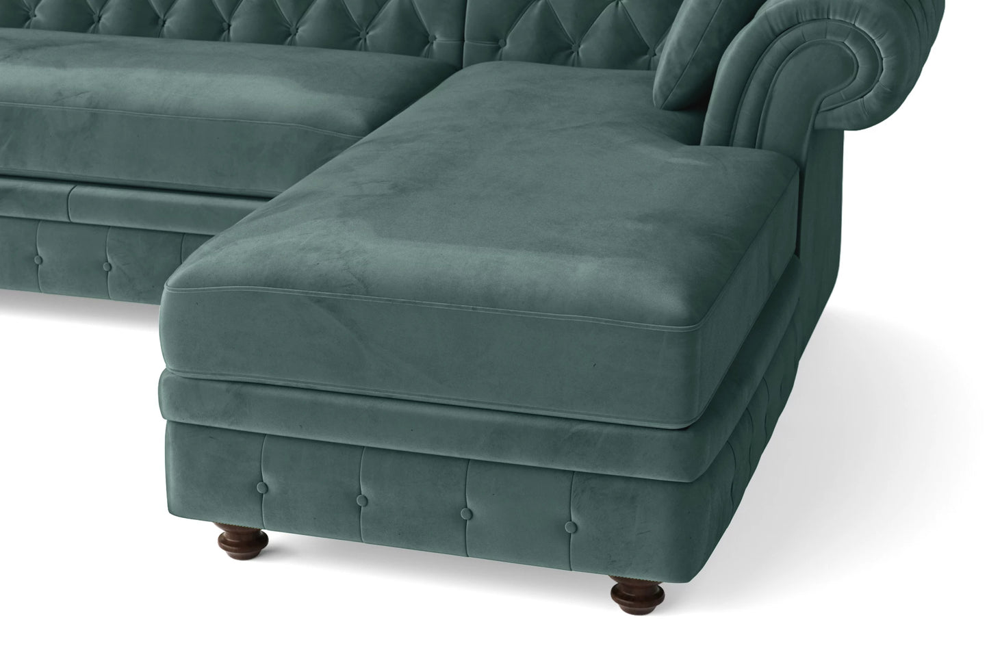 Pesaro 4 Seater Right Hand Facing Chaise Lounge Corner Sofa Teal Velvet