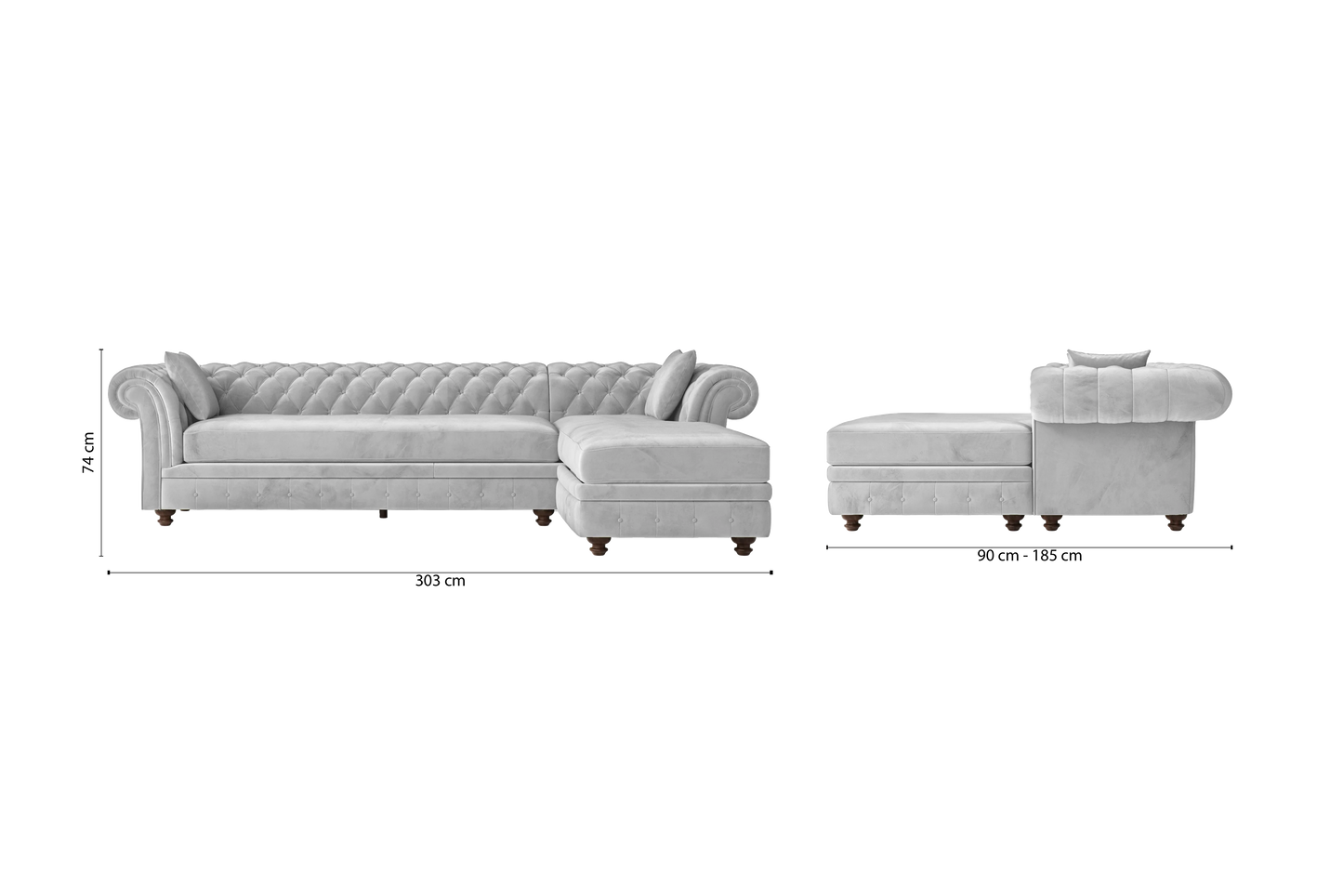 Pesaro 4 Seater Right Hand Facing Chaise Lounge Corner Sofa White Velvet