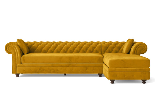 Pesaro 4 Seater Right Hand Facing Chaise Lounge Corner Sofa Yellow Velvet