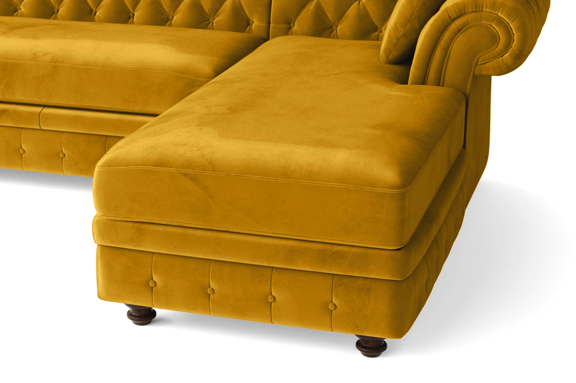 Pesaro 4 Seater Right Hand Facing Chaise Lounge Corner Sofa Yellow Velvet