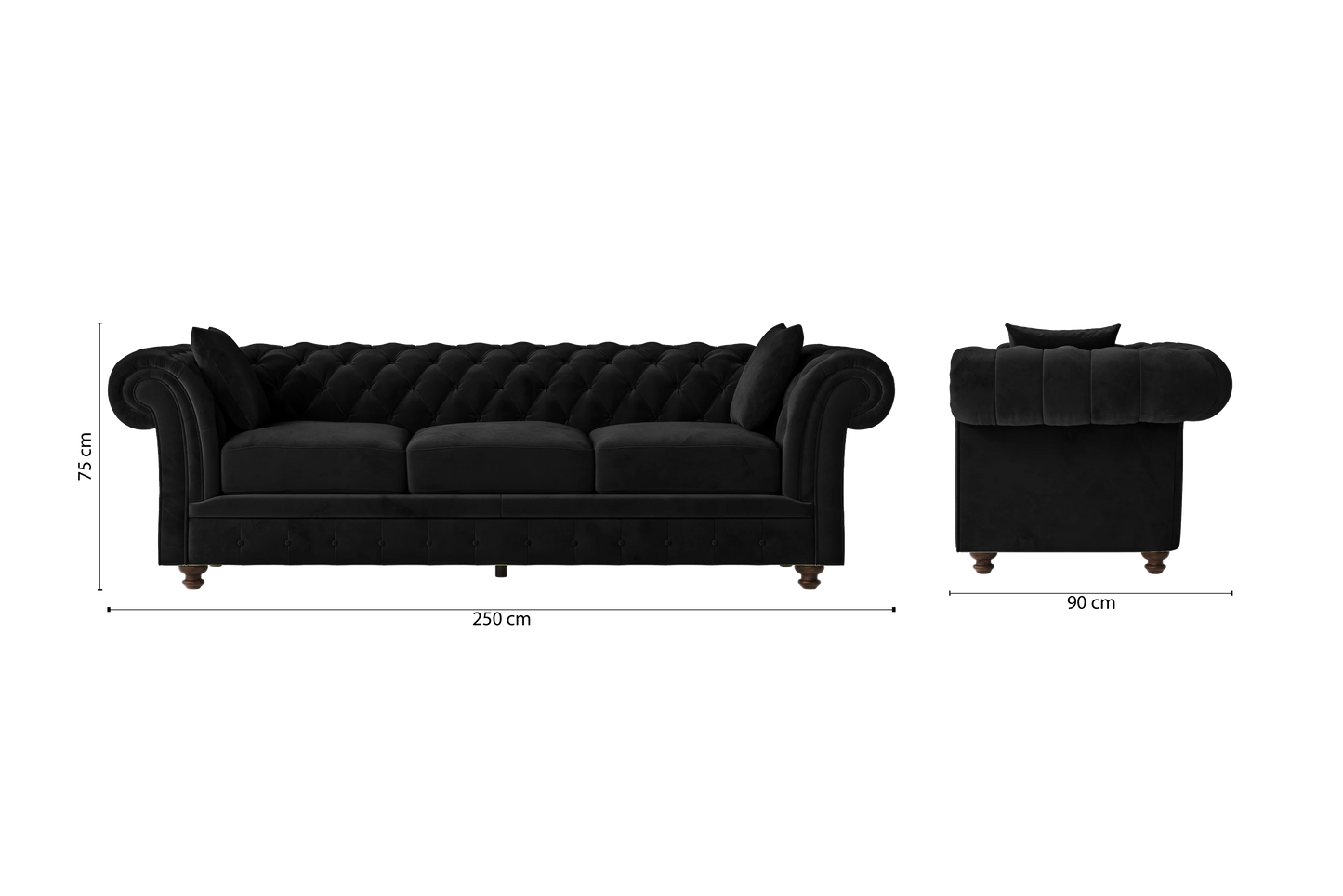 Pesaro 4 Seater Sofa Black Velvet