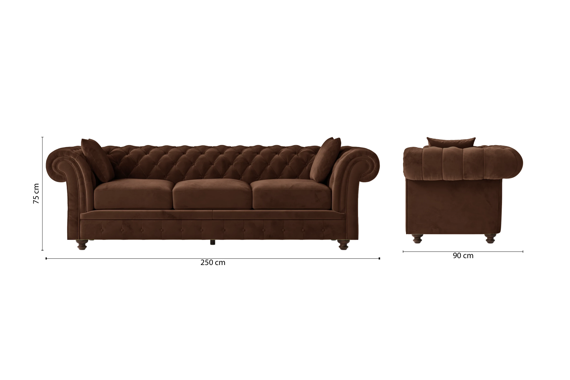 Pesaro 4 Seater Sofa Coffee Brown Velvet