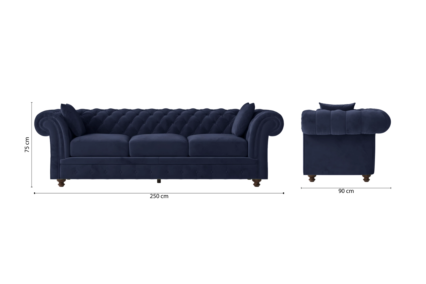 Pesaro 4 Seater Sofa Dark Blue Velvet