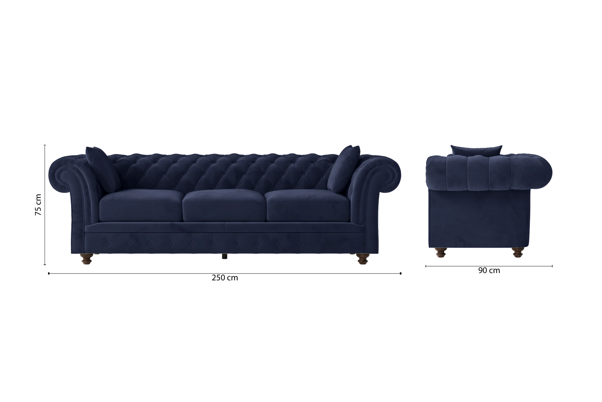 Pesaro 4 Seater Sofa Dark Blue Velvet