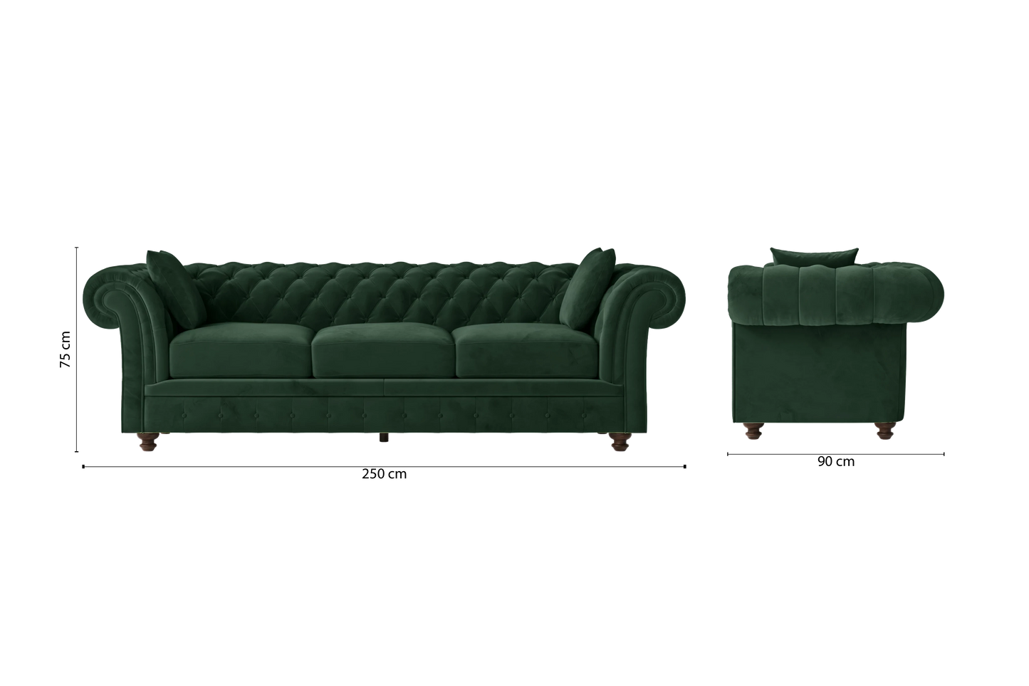 Pesaro 4 Seater Sofa Green Velvet