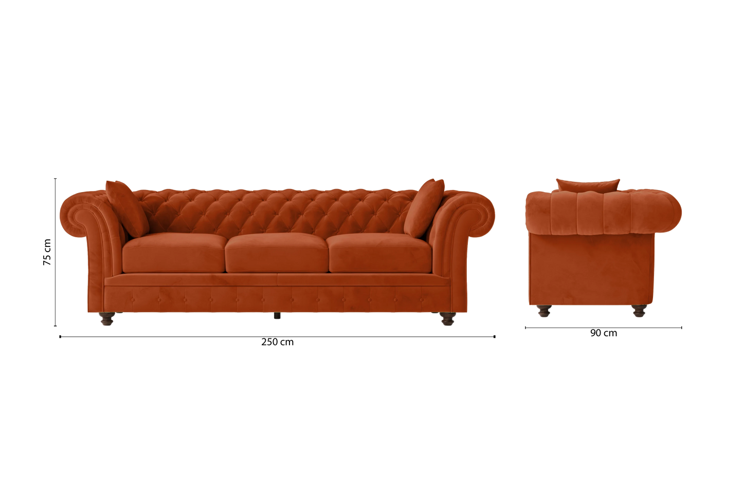 Pesaro 4 Seater Sofa Orange Velvet