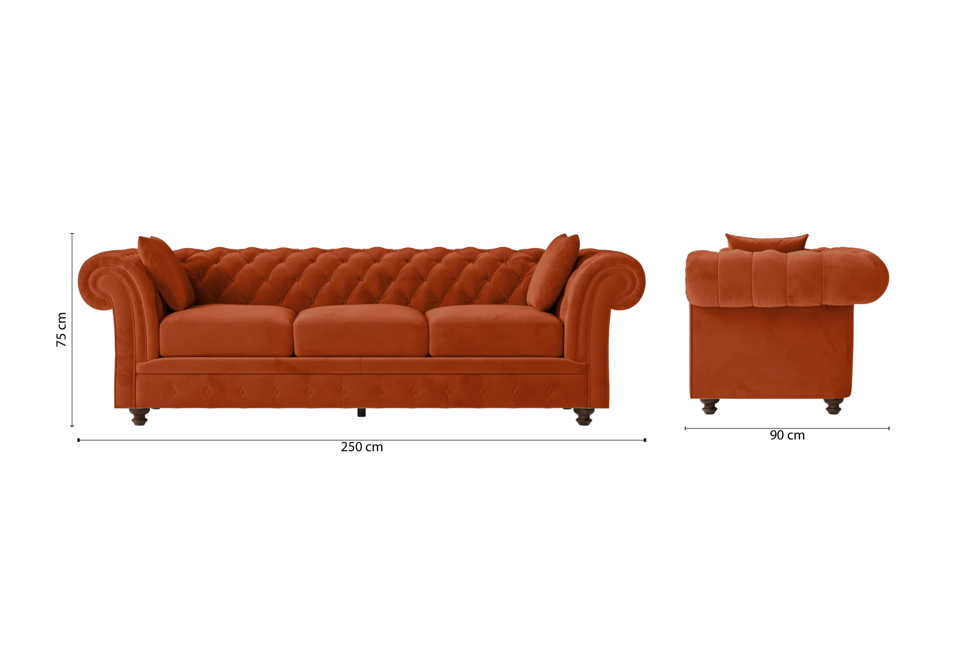 Pesaro 4 Seater Sofa Orange Velvet