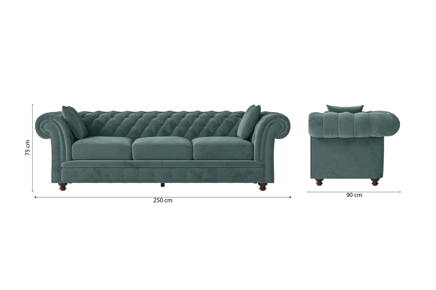 Pesaro 4 Seater Sofa Teal Velvet