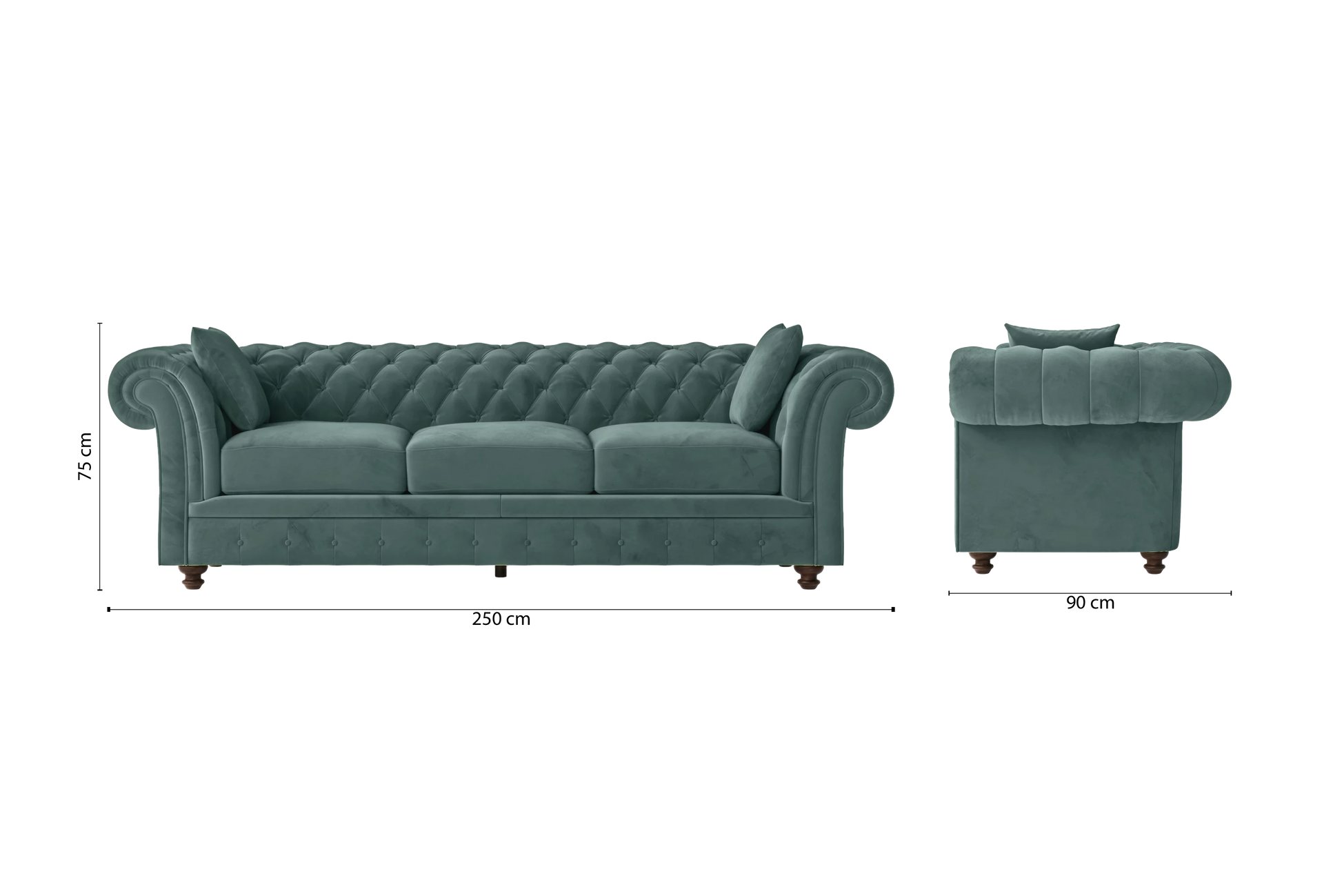 Pesaro 4 Seater Sofa Teal Velvet