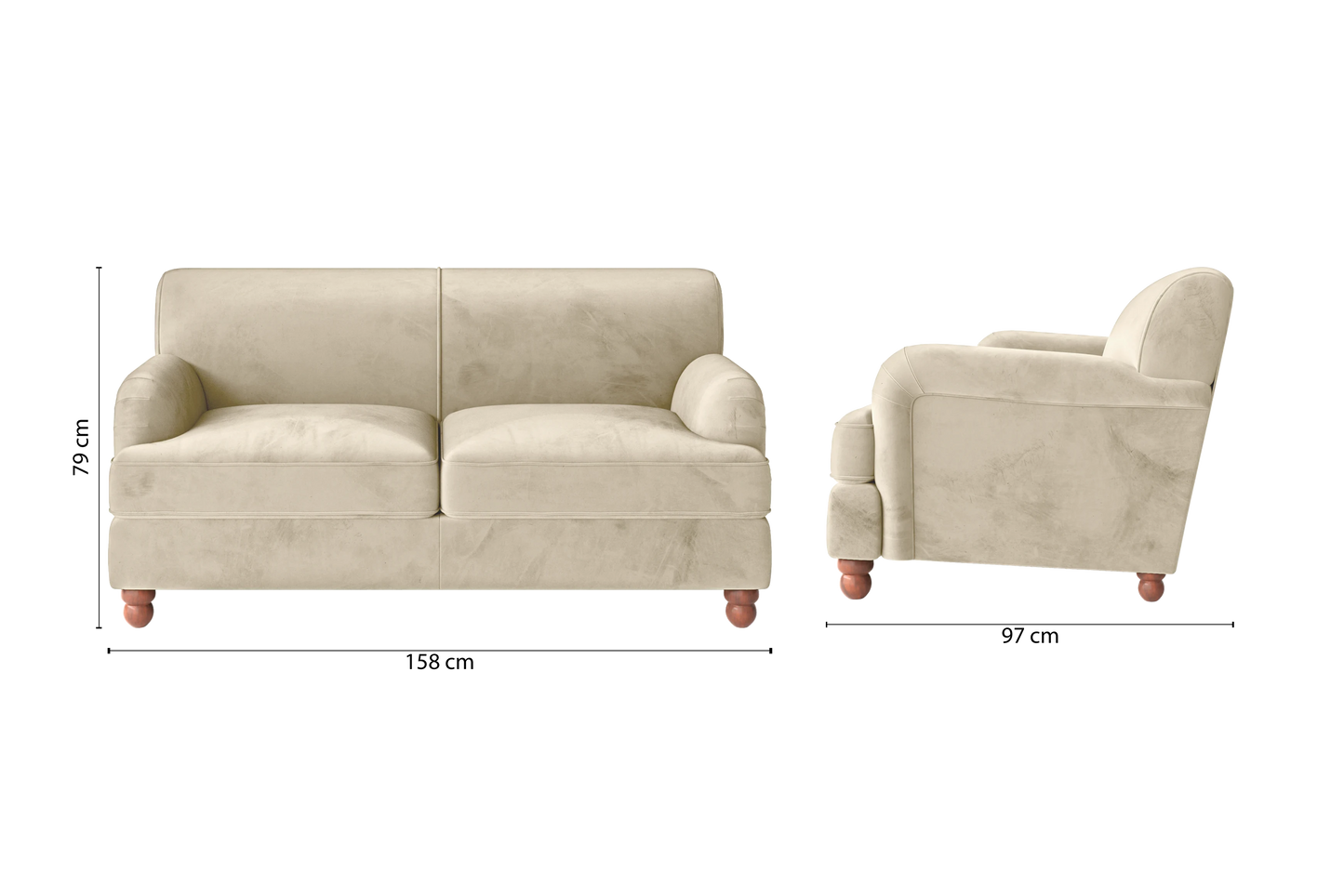 Pisa 2 Seater Sofa Cream Velvet