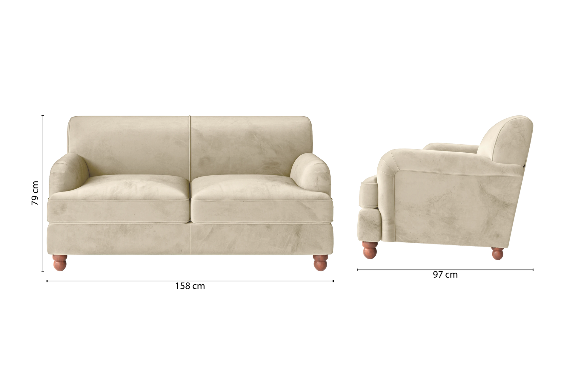 Pisa 2 Seater Sofa Cream Velvet