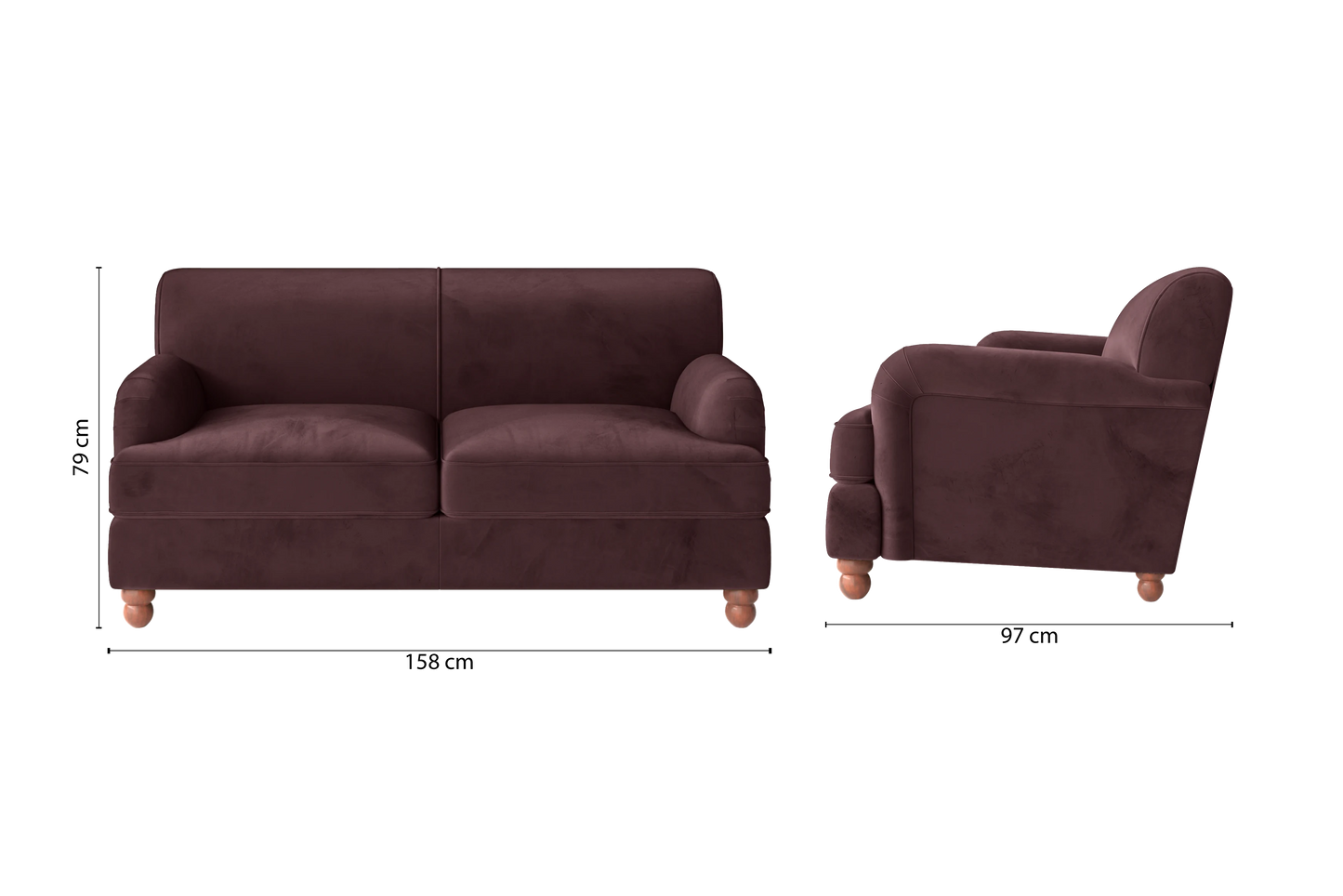 Pisa 2 Seater Sofa Grape Velvet