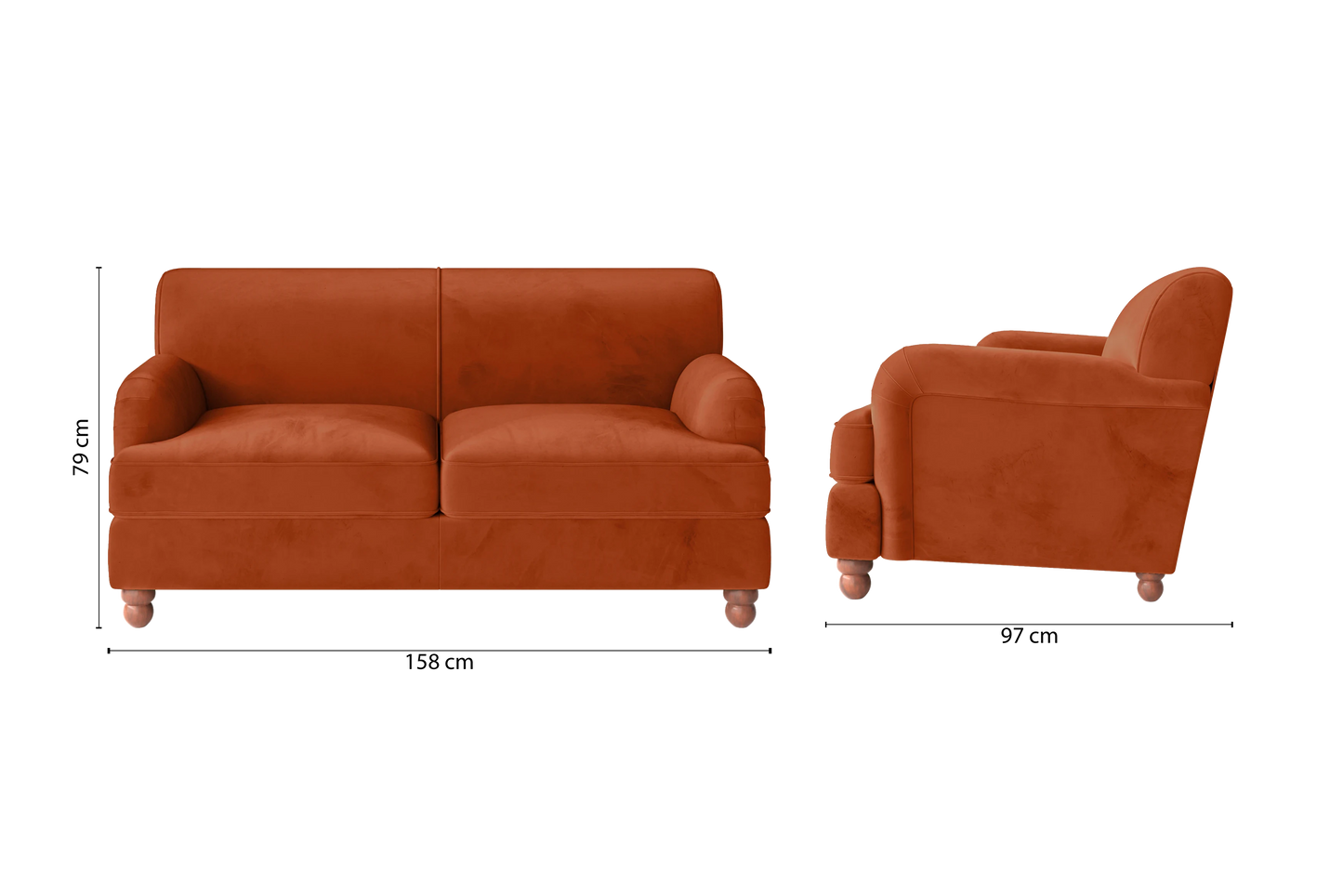 Pisa 2 Seater Sofa Orange Velvet