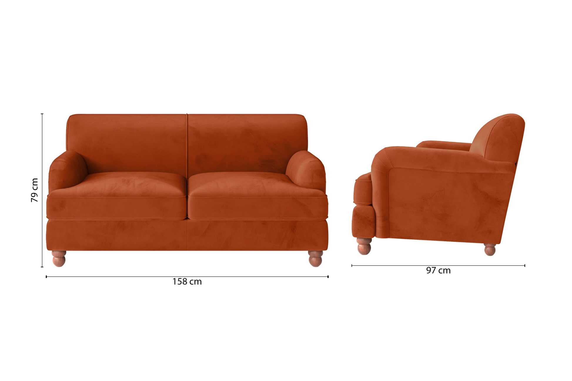 Pisa 2 Seater Sofa Orange Velvet