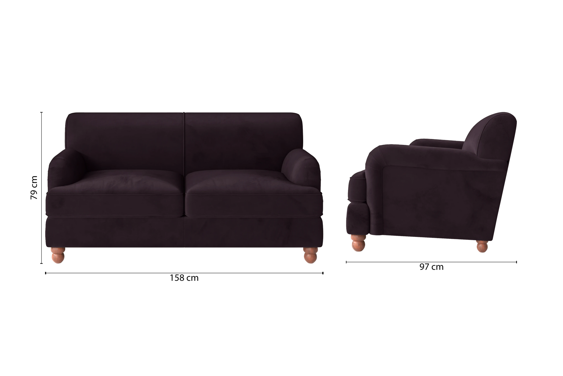 Pisa 2 Seater Sofa Purple Velvet