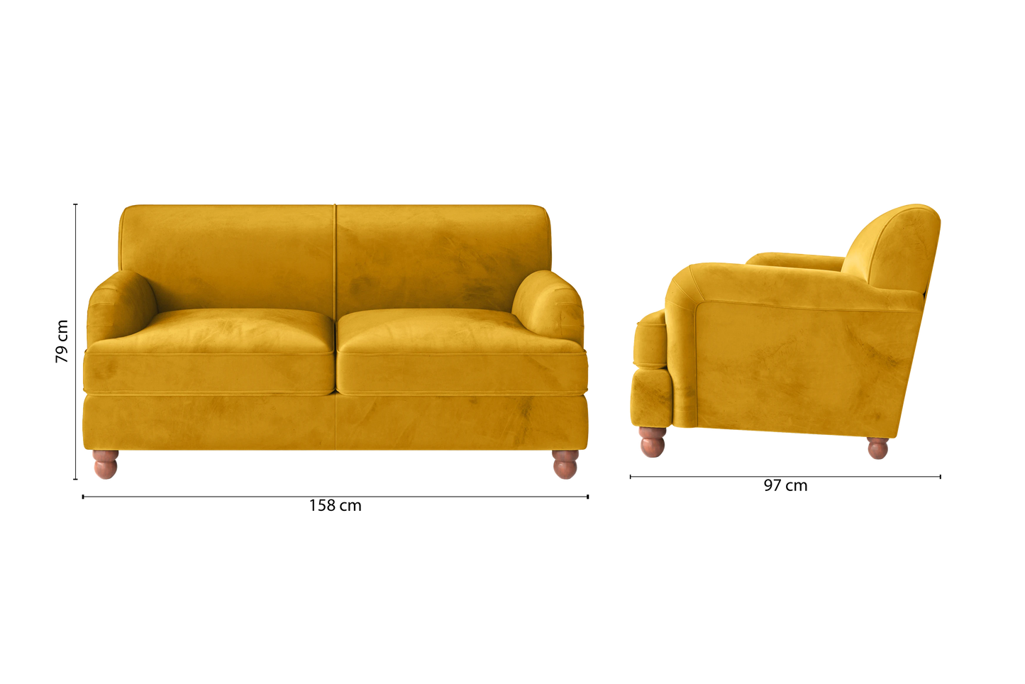 Pisa 2 Seater Sofa Yellow Velvet