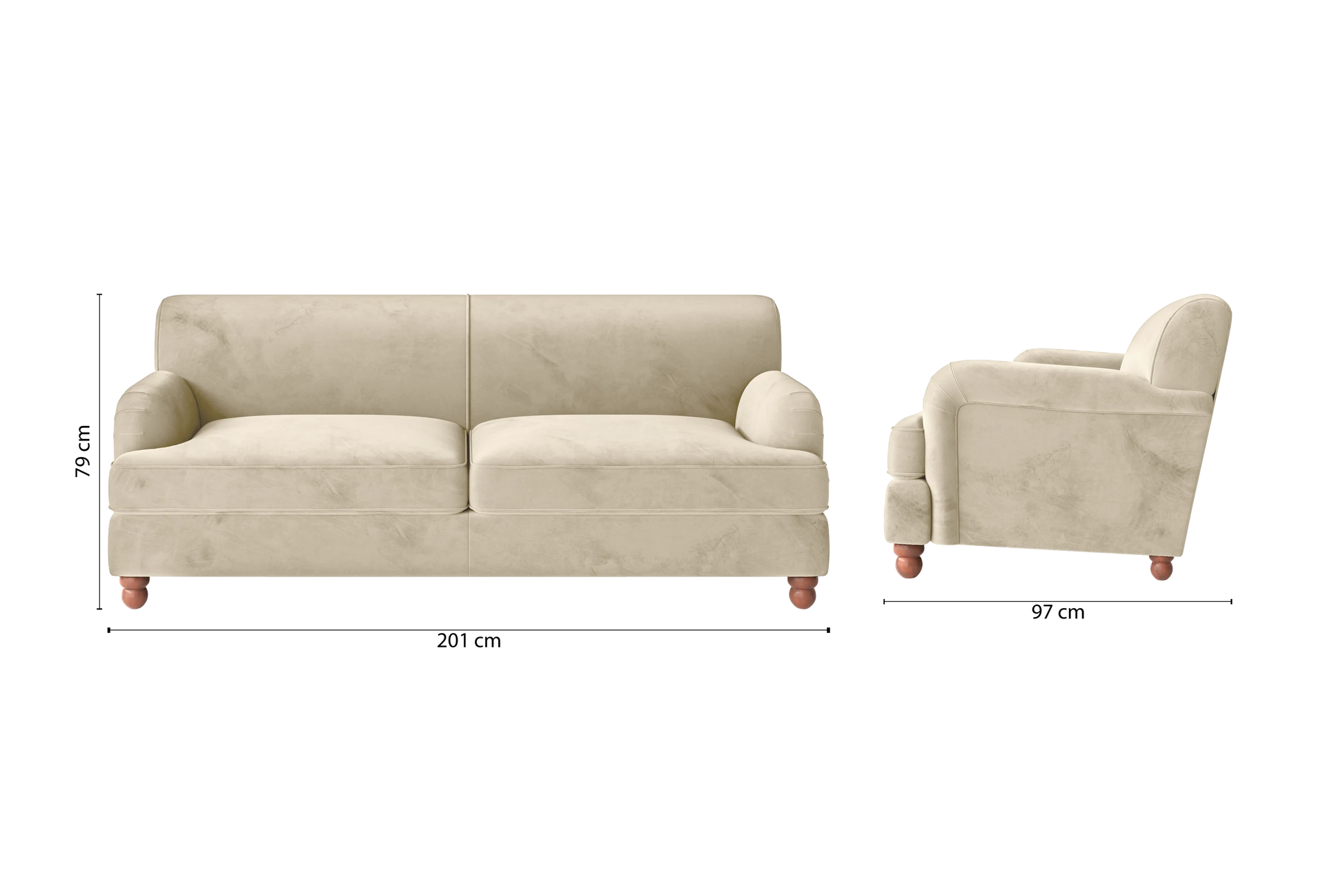 Pisa 3 Seater Sofa Cream Velvet