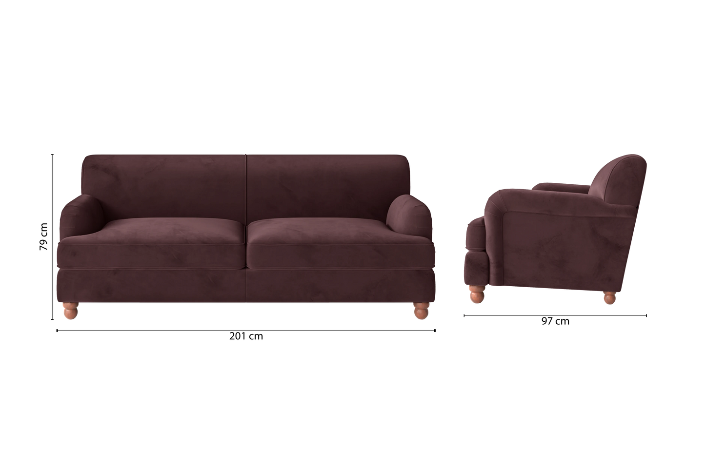 Pisa 3 Seater Sofa Grape Velvet