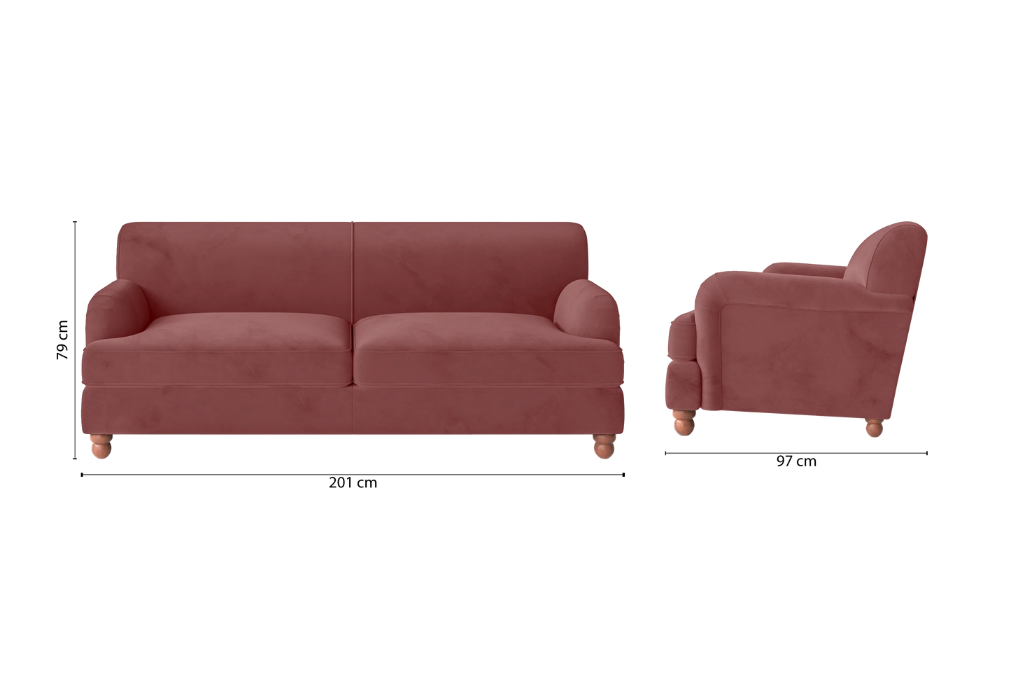 Pisa 3 Seater Sofa Pink Velvet