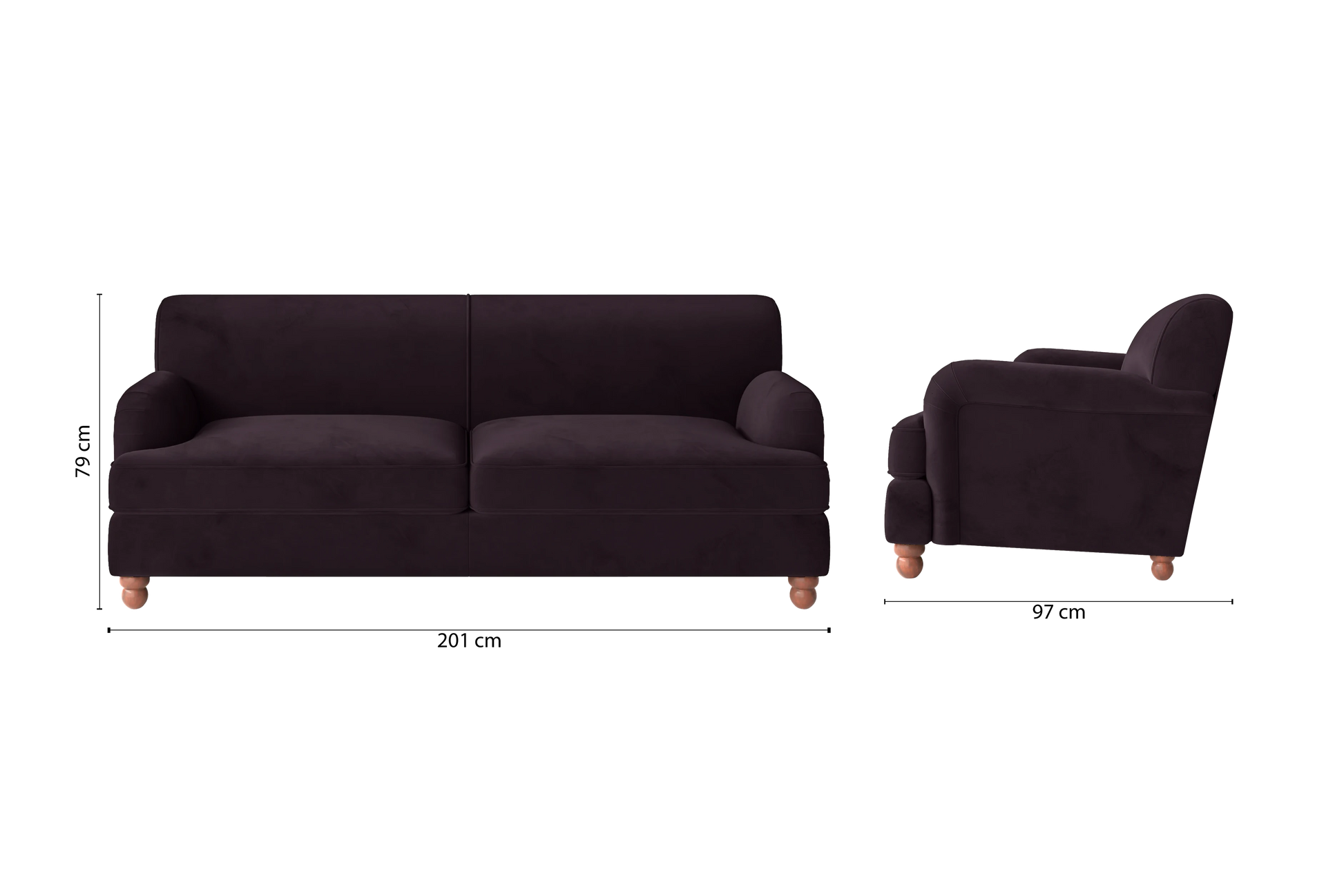 Pisa 3 Seater Sofa Purple Velvet