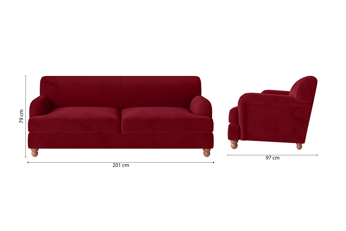 Pisa 3 Seater Sofa Red Velvet