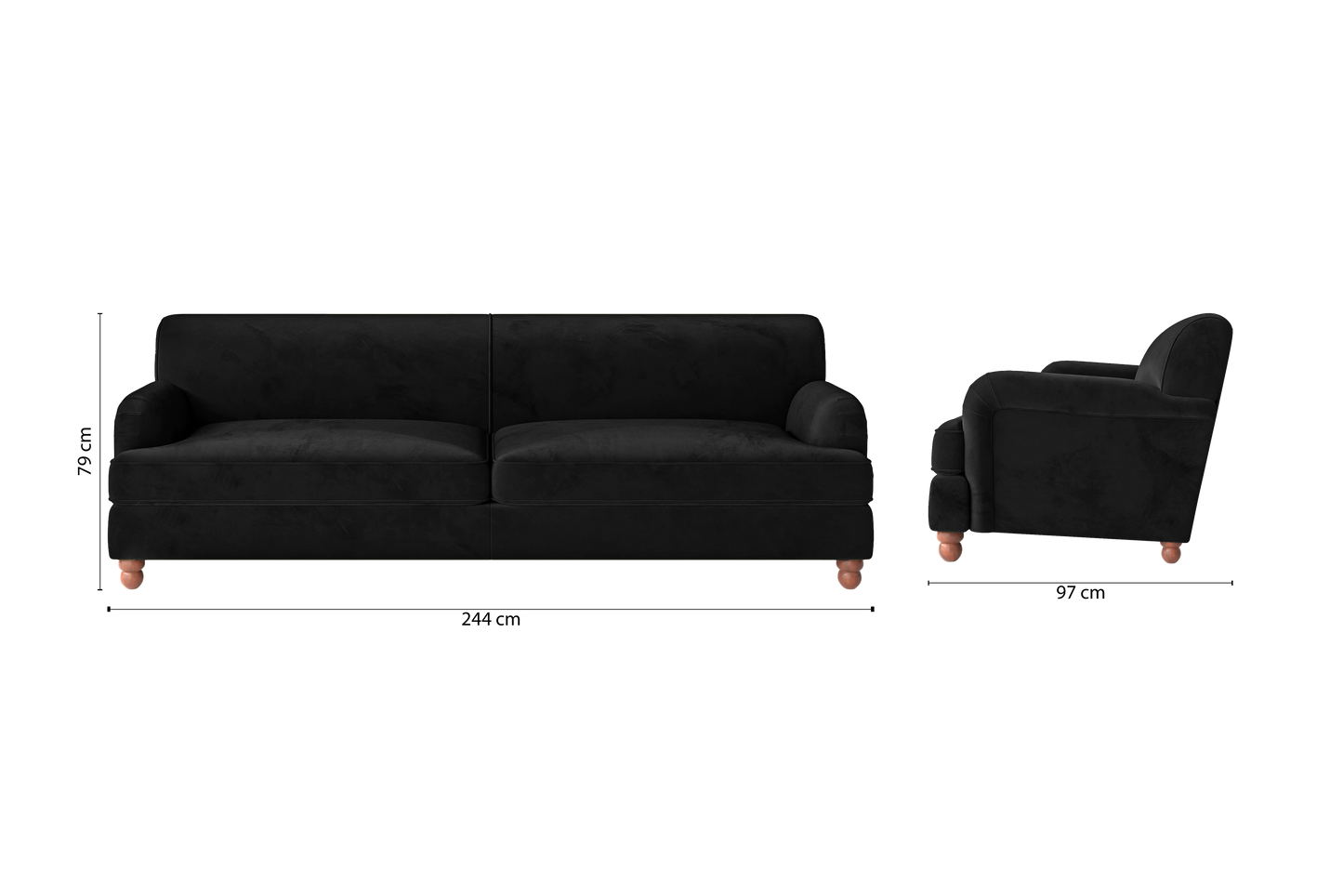 Pisa 4 Seater Sofa Black Velvet